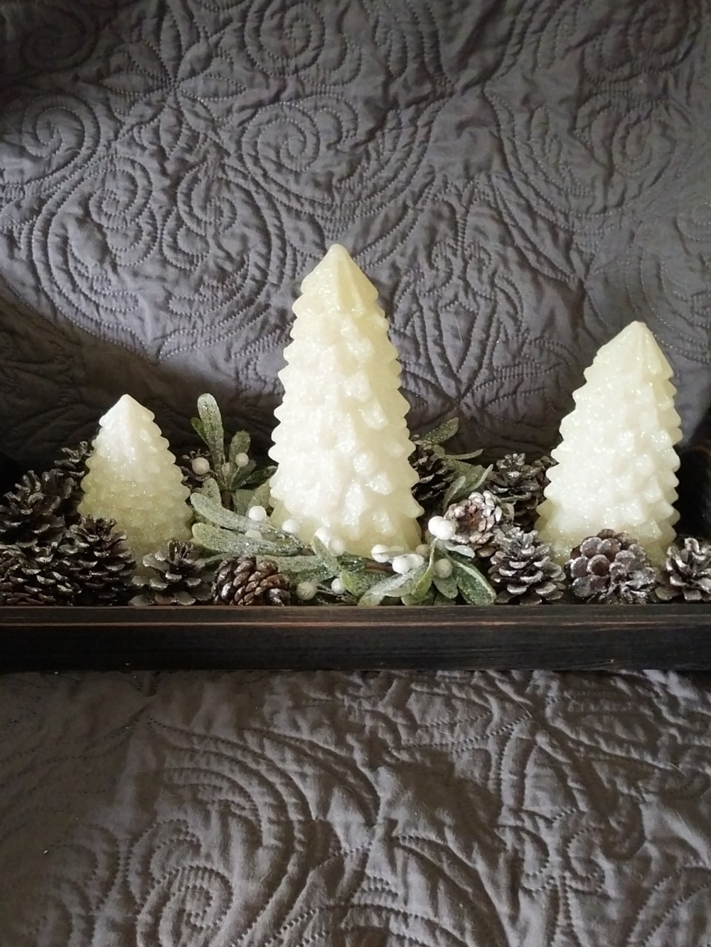 Ivory Sparkle Tree Candle Trio - Holiday Centerpiece